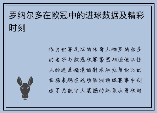 罗纳尔多在欧冠中的进球数据及精彩时刻